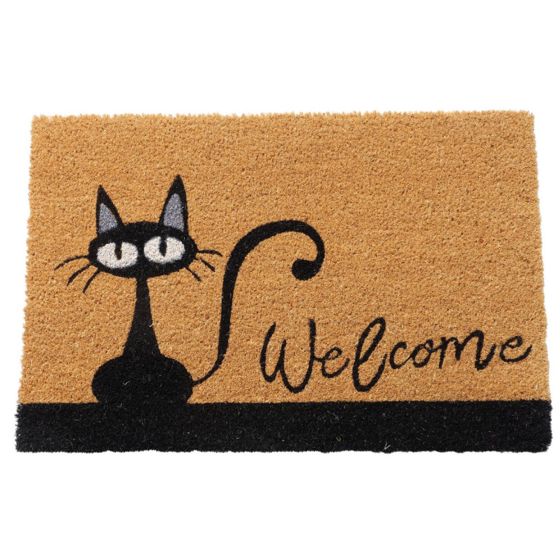 Boltze Rohožka z kokosového vlákna WELCOME, 60 x 40 cm, s motivem kočky hnědý