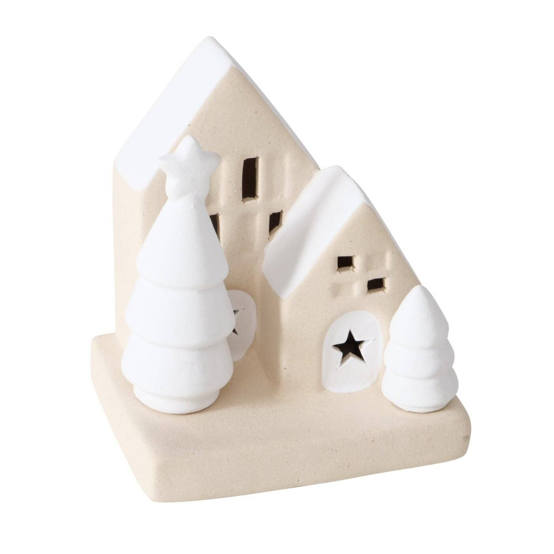 Boltze Home Dekorační domek z kameniny s LED osvětlením, 10,5 cm béžová