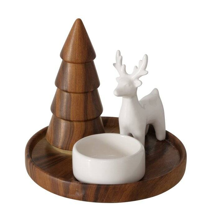Boltze Home Svícen s vánočním stromečkem a soškou SKANDO, výš. 12 cm hnědá