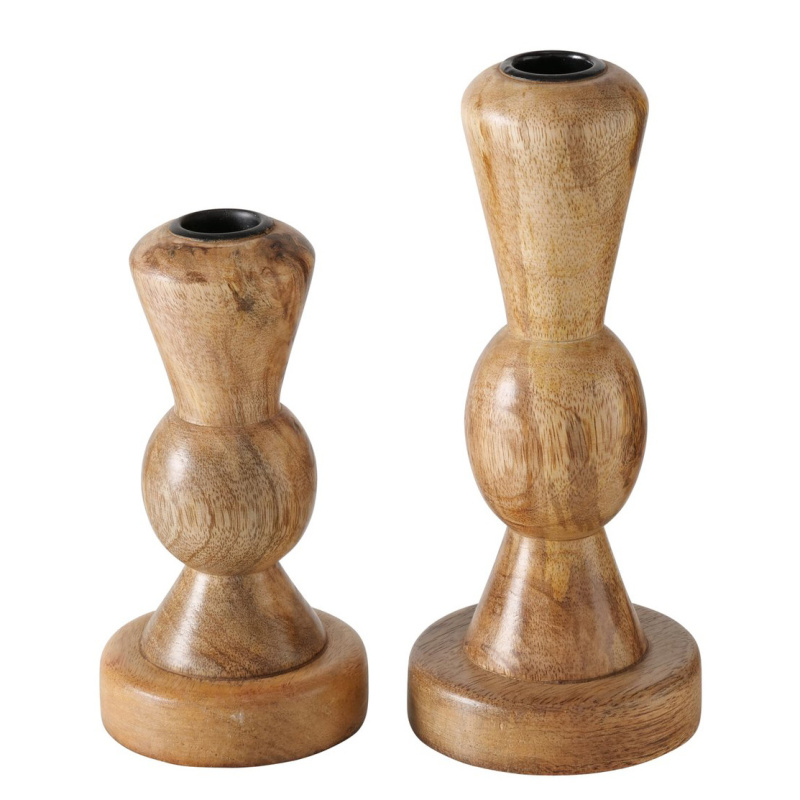 Boltze Home Dřevěný svícen, 2 kusy, 16 - 20,5 cm, KESSA hnědý