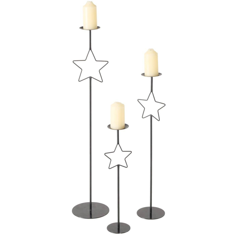 Boltze Home Kovový svícen s hvězdou GUILA, 3 szt., výš. 54,5 - 99,5 cm černá