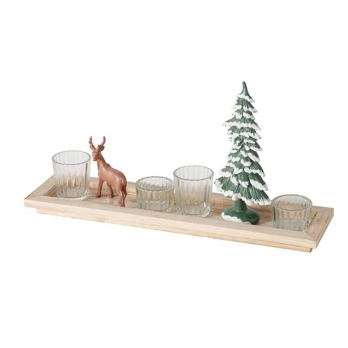 Boltze Home Dekorační tác s vánočními figurkagmi a svíčny, délka 42 cm vícebarevná