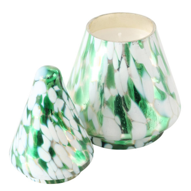 Boltze Home Skleněná svíčka ve tvaru vánočního stromku DOTTI, výš, 17,5 cm zelená