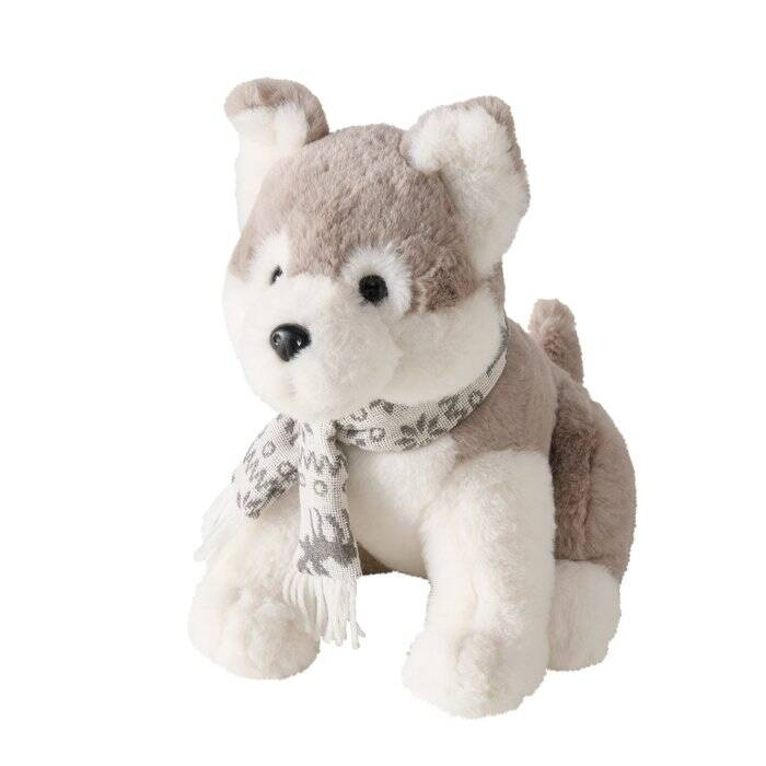 Boltze Home Plyšový pes v šálu BELLO, 28 cm béžová