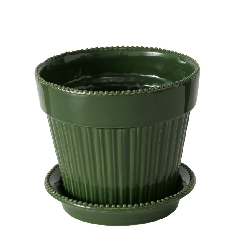 Boltze Home Porcelánový květináč s podmiskou, 14,9 cm, JUNIPER zelený
