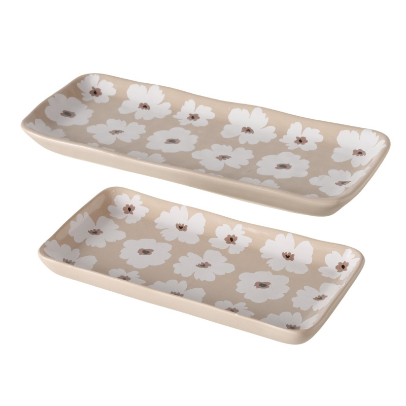 Boltze Home Keramické talíře s květinovým vzorem, 13 - 15 cm, CANEA béžová