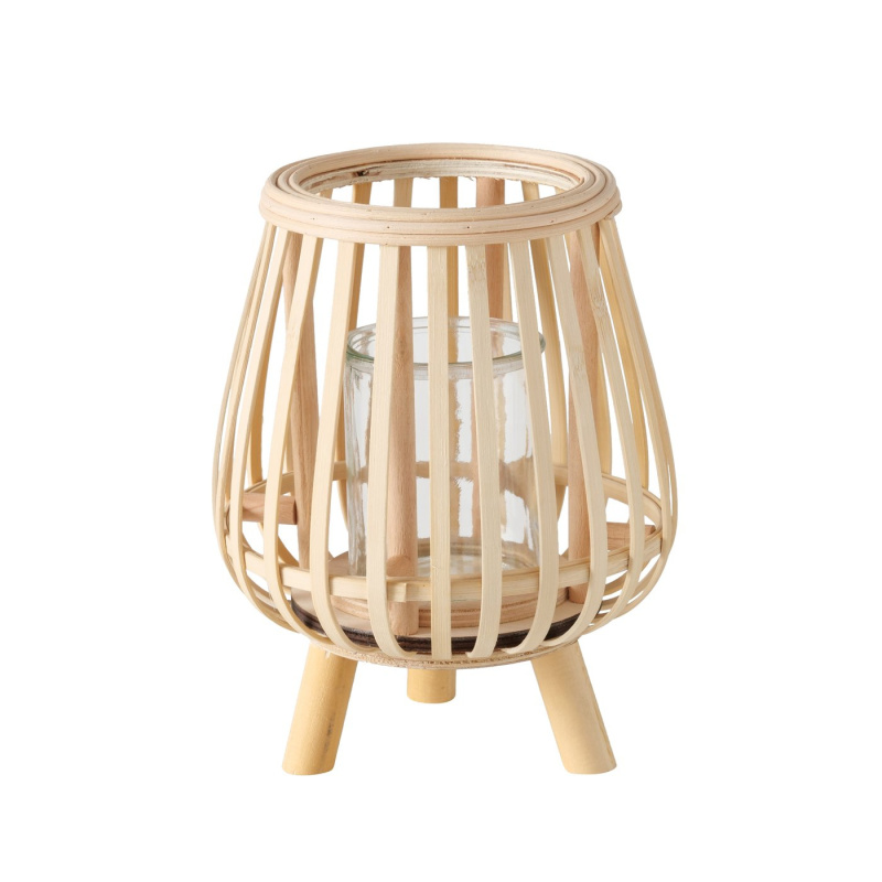 Boltze Home Bambusový svícen se skleněnou vložkou, 23 cm, TORLA béžová
