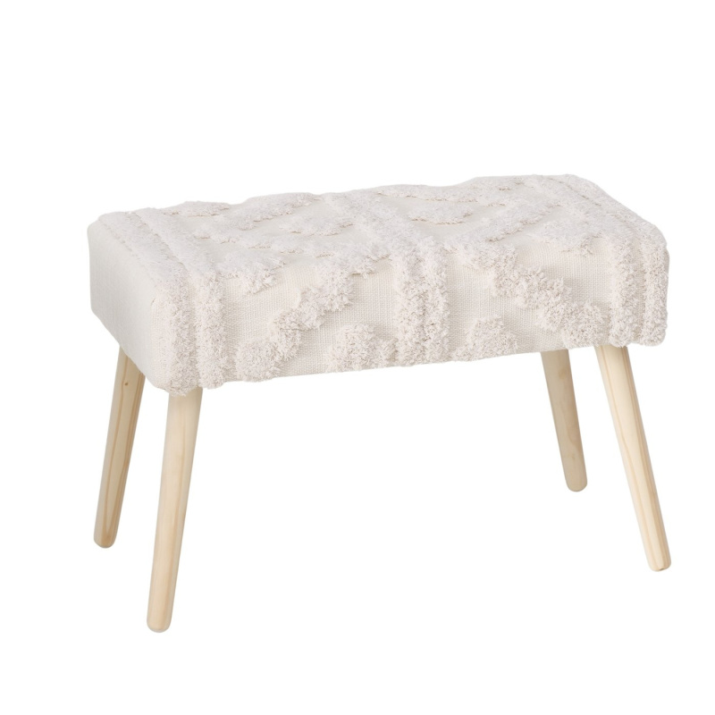 Boltze Home Čalouněná boho lavice KADI s dřevěnými nohami, 60 x 32 x 41 cm bílý