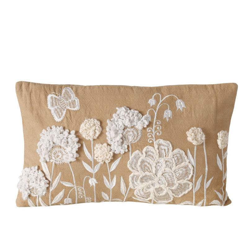 Boltze Home Vyšívaný dekorační polštář MARIELLE s květinami, 49 x 29,3 cm béžová