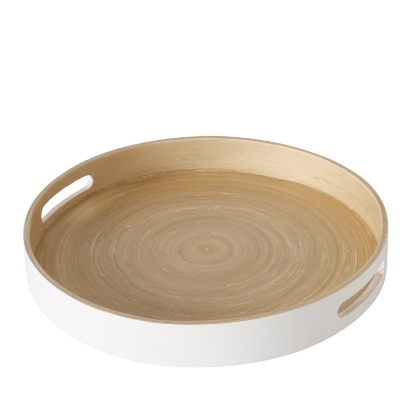 Boltze Home Bambusový podnos s uchy, Ø 35 cm, bílý bílý