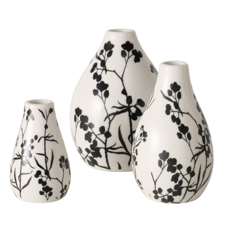 Boltze Home Váza Berries, 3 ks, 12 cm, ručně malovaná bílý