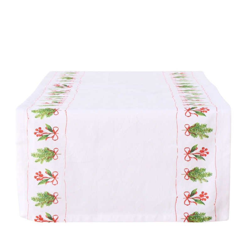 Boltze Home Běhoun s motivem jmelí NOELLE, 140 cm, bavlněný bílý