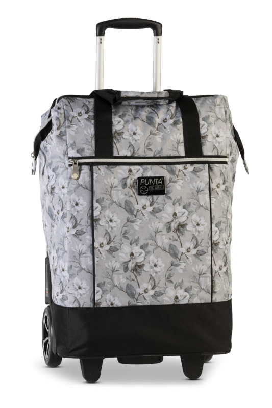 PUNTA nákupní taška na kolečkách s výsuvnou rukojetí - 40L - šedá květinová