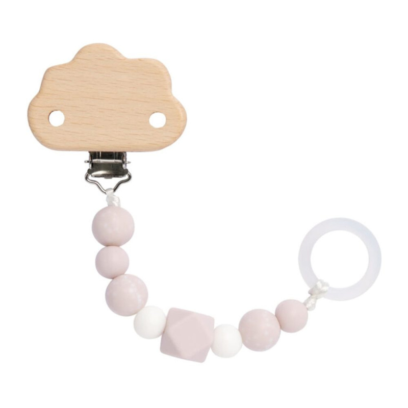 Lässig Soother Holder Wood/Silicone Little Universe cloud powder pink