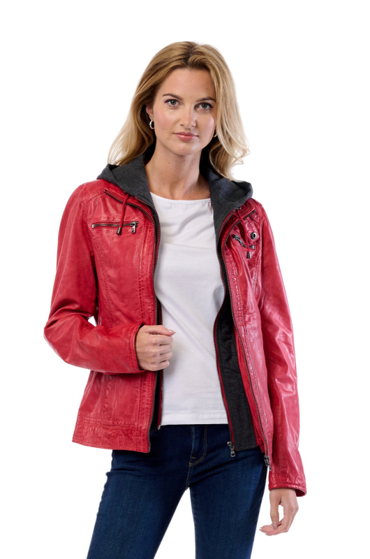 Dámská kožená bunda MADDOX Jersey červená-40