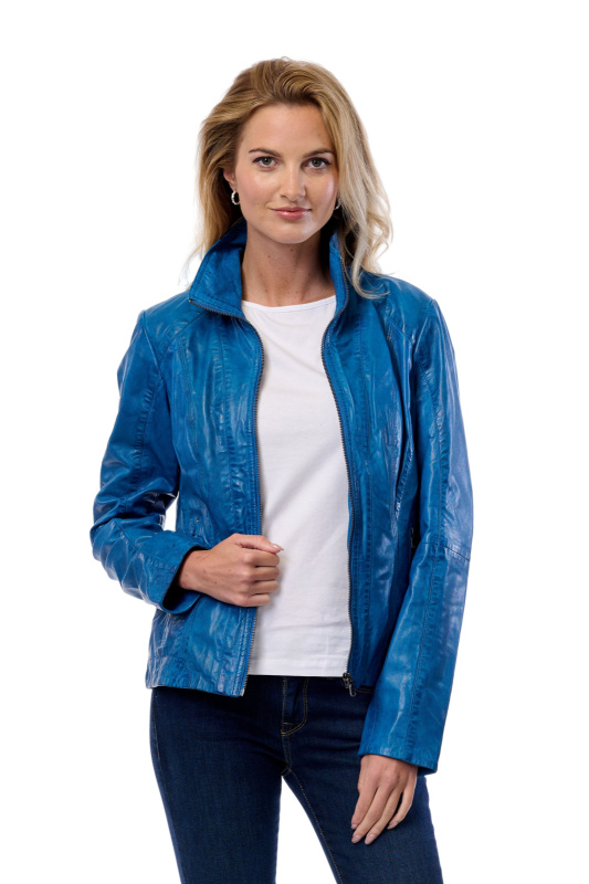Dámská kožená bunda MADDOX Britt modrá-44