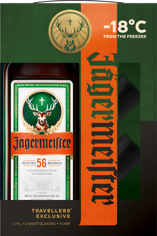 Jägermeister 1,75l + 2 skleničky + pumpa 35% (darčekové balenie)