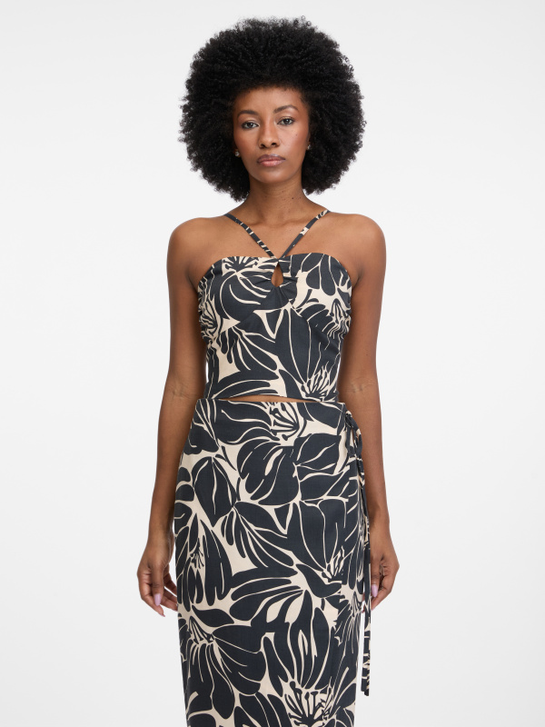 Orsay Černé dámské crop vzorované tílko - Dámské