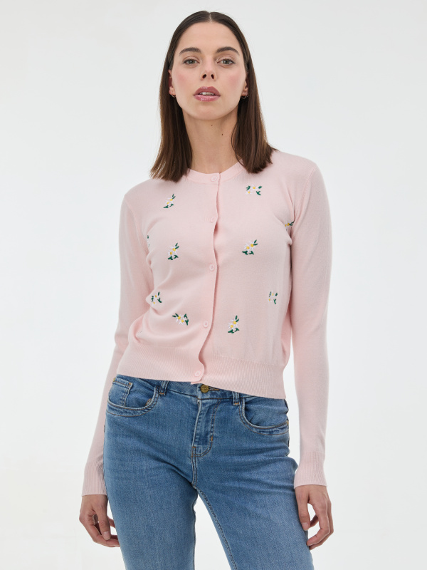 Světle růžový cardigan s vyšíváním ORSAY