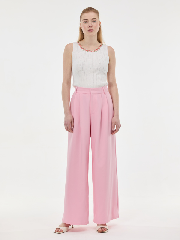 Světle růžové široké dámské kalhoty ORSAY