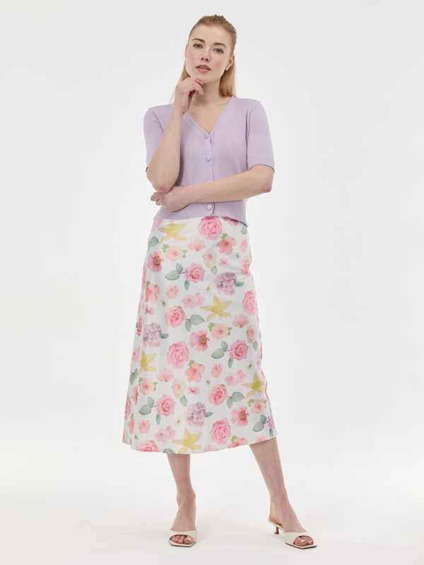 Růžová vzorovaná midi sukně ORSAY