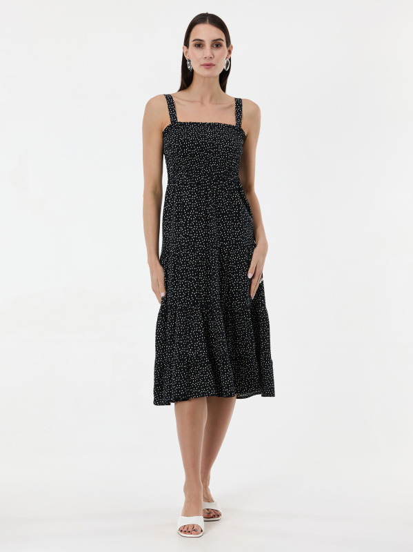 Černé midi šaty s tečkami ORSAY