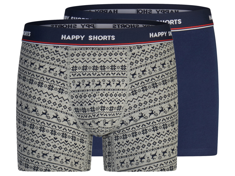 Happy Shorts Pánské vánoční boxerky, 2 kusy (navy modrá / šedá, L)
