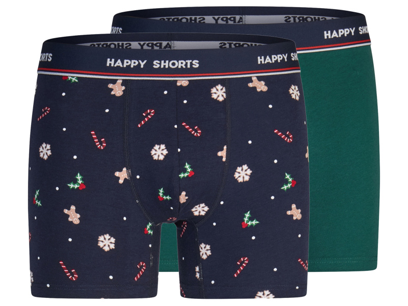 Happy Shorts Pánské vánoční boxerky, 2 kusy (zelená / navy modrá, XL)
