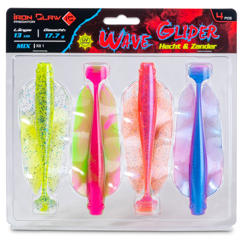 Iron claw gumová nástraha wave glider mix kit 1 hecht & zander 13 cm 17,7 g 4 ks