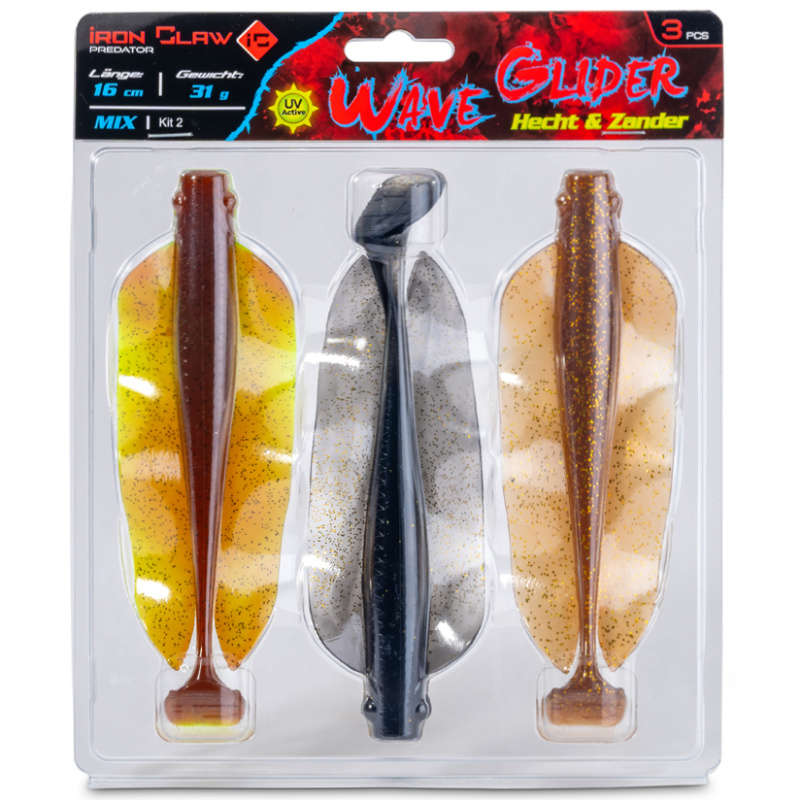 Iron claw gumová nástraha wave glider mix kit 2 hecht & zander 16 cm 31 g 3 ks
