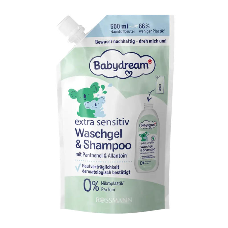 Babydream Extra Sensitive mycí gel a šampon – náhradní nápň