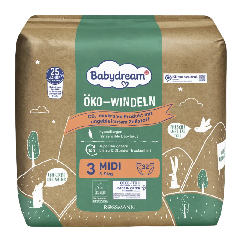 Babydream Jednorázové ekologické plenky midi, vel. 3 (5–9 kg)