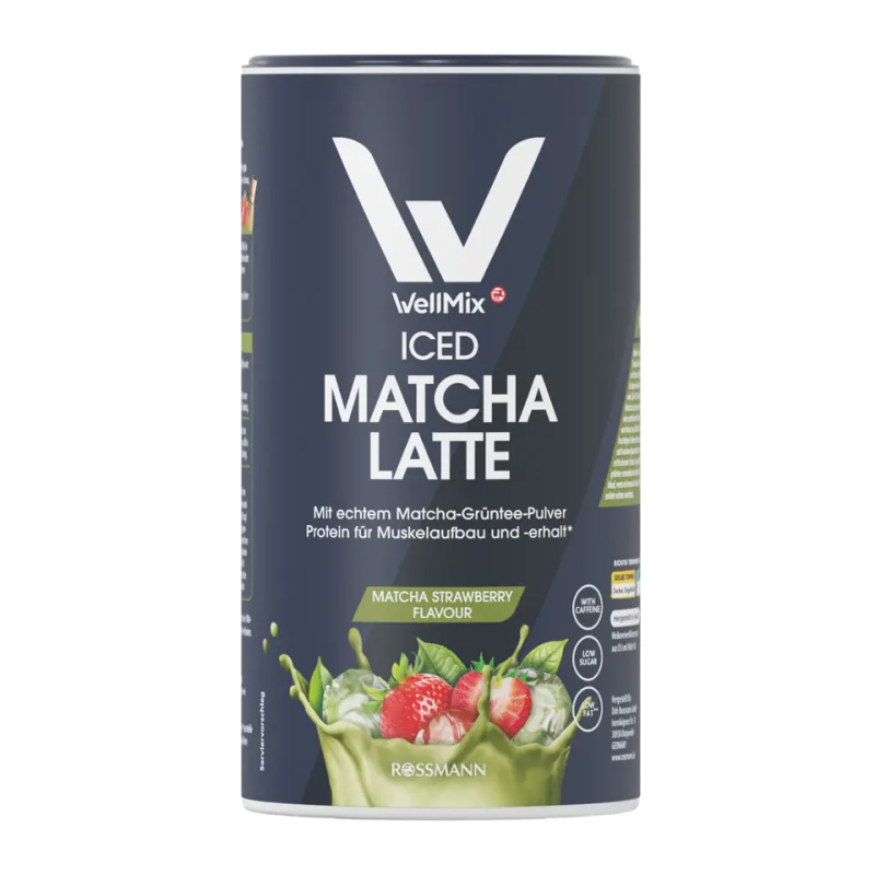 WellMix Protein Iced Matcha Latte s příchutí jahody