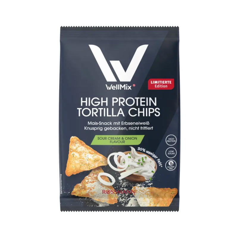 WellMix Tortilla chips High protein Smetana a jarní cibulka 60 g
