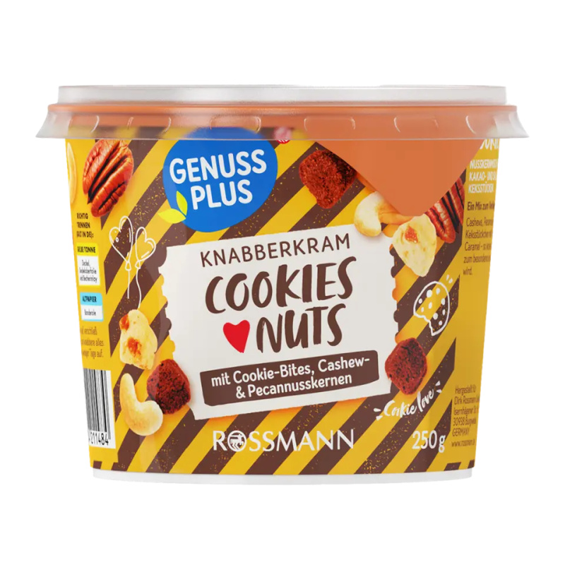 GENUSS PLUS Směs ořechů a semínek s kousky cookies