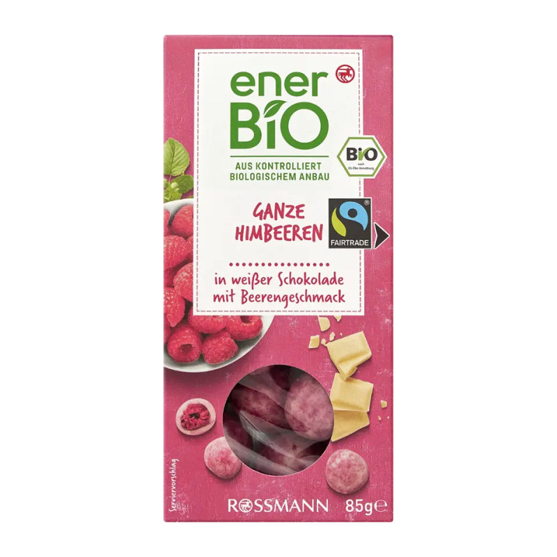 enerBiO BIO lyofilizované maliny v bílé čokoládě 85 g