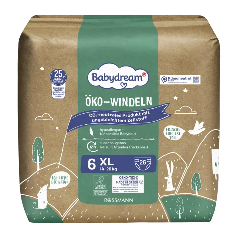 Babydream Ekologické pleny XL, 14–20 kg, vel. 6 26 ks