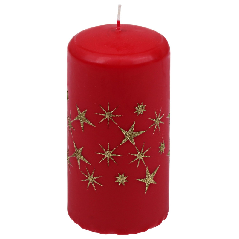 Steinhart Válcová svíčka "Glitzerstern" rubínová/zlatá, pr. 5,7 x 11 cm, 1 ks