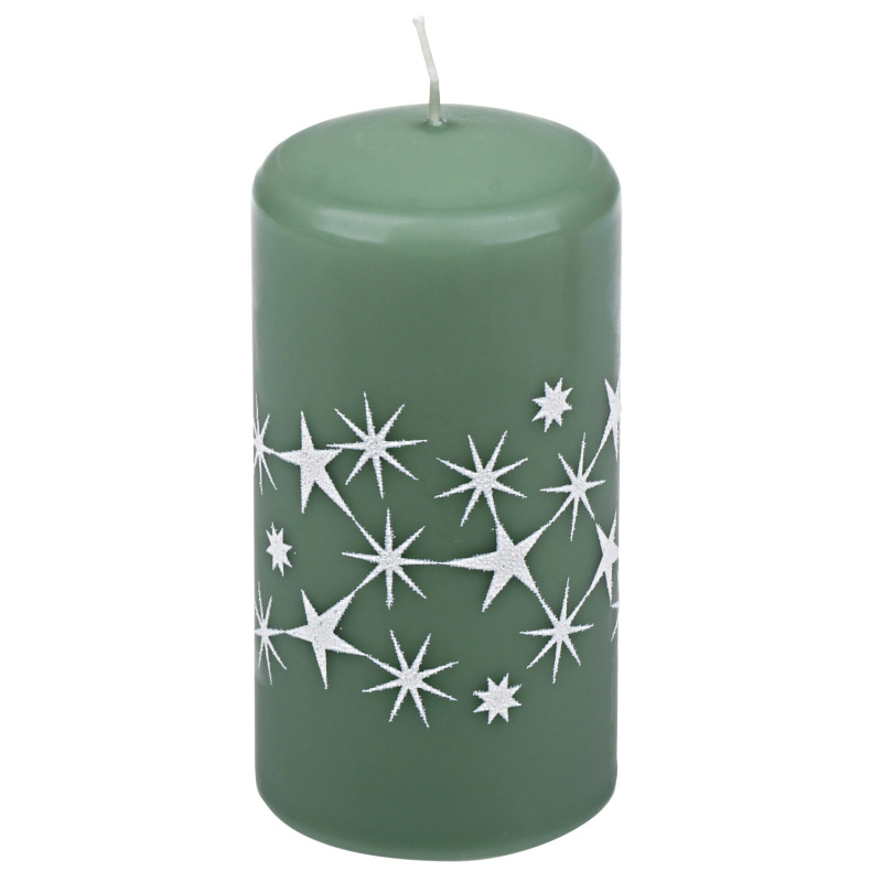 Steinhart Válcová svíčka "Glitzerstern" zelená/stříbrná, pr. 5,7 x 11 cm, 1 ks