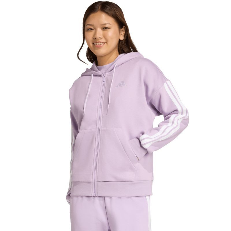 Dámská fleecová mikina adidas Essentials 3-Stripes s kapucí a zipem fialová JY3080 2 XL