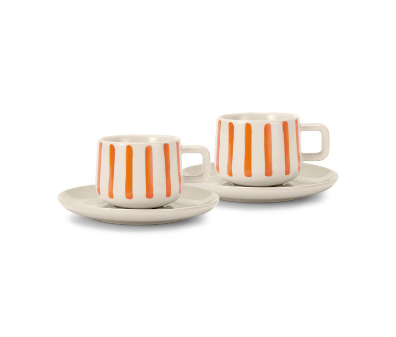 2 šálky na espresso s podšálky, proužky