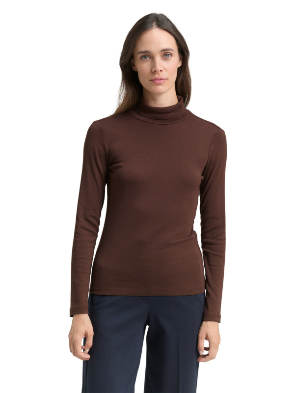 Dámské tričko TOM TAILOR s dlouhým rukávem hnědé - XL