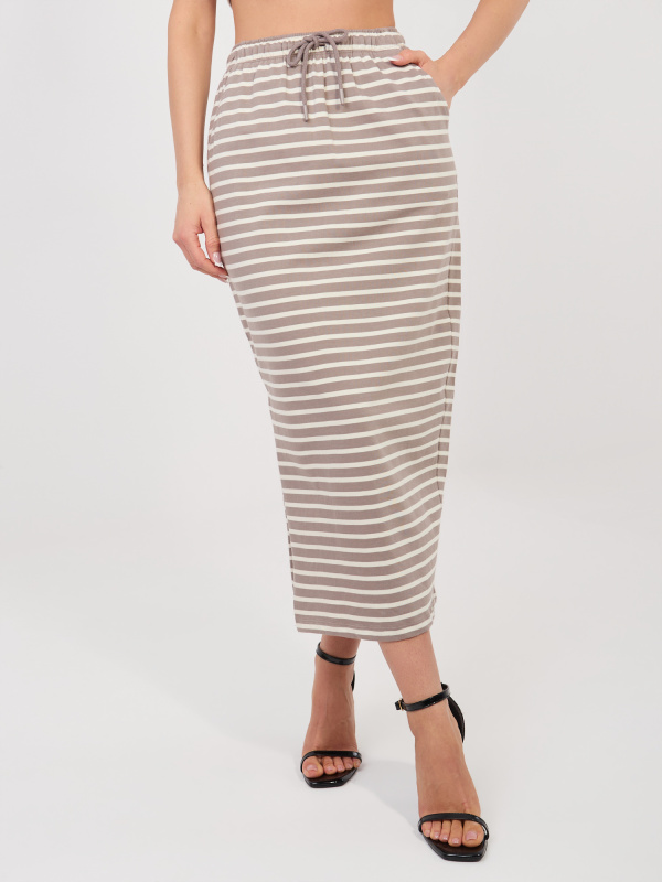 Midi sukně z hrubé bavlny v tmavě béžové barvě