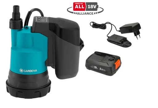 GARDENA Germany GARDENA 2000/2 18V P4A akumulátoroé čerpadlo pro čistou vodu - sada (včetně nabíječky a akumulátoru 2,5 Ah)
