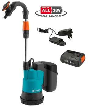 GARDENA Germany GARDENA 2000/2 18V P4A - akumulátorové čerpadlo do sudu, sada (s 2,5 Ah akumulátorem a nabíječkou)