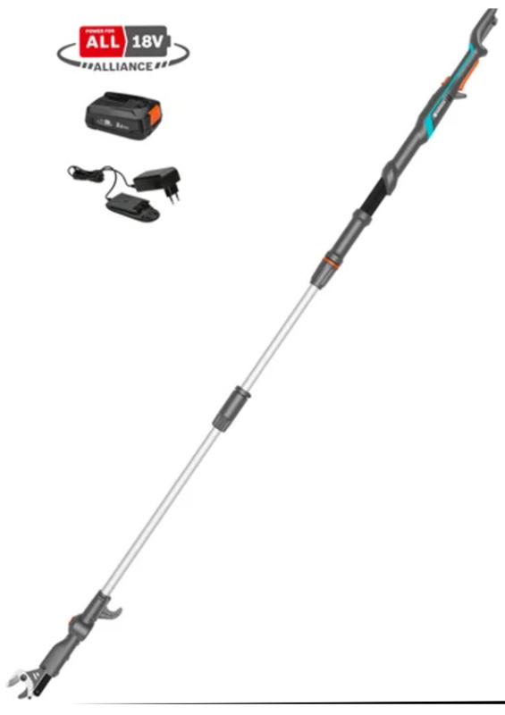 GARDENA Germany GARDENA HighCut 250/18V P4A SET - akumulátorové teleskopické nůžky na živý plot (včetně nabíječky a 2,0 Ah akumulátoru)