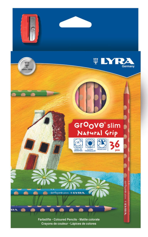 Pastelky Lyra GROOVE Slim, trojhranné, 36 ks + ořezávátko