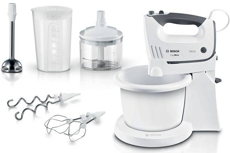 Ruční šlehač s mísou Bosch ErgoMixx MFQ37490 / 750 W / 5 rychlostí / šedá / bílá Varianta: ivi1
