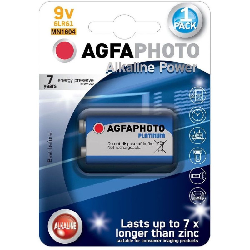 Power alkalická baterie 9V, blistr 1ks