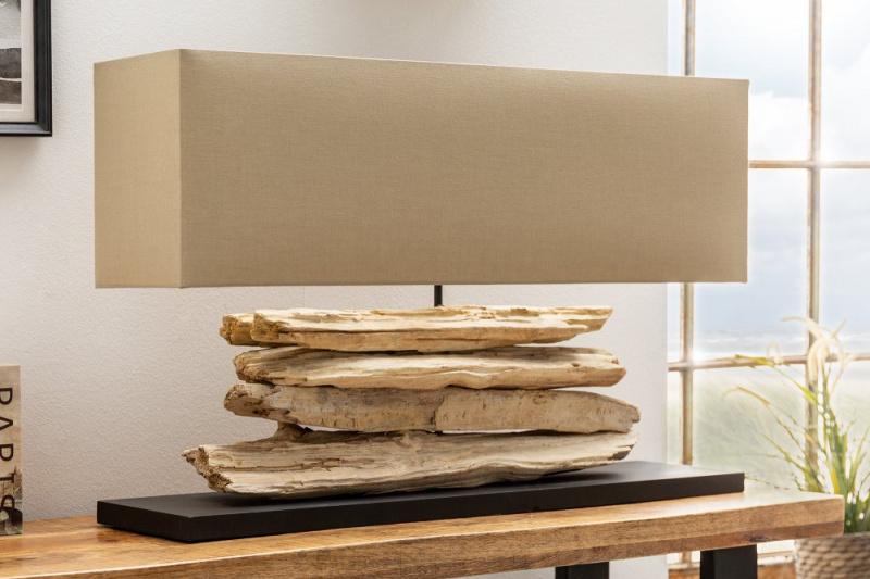 INVICTA INTERIOR Designová dřevěná stolní lampa přírodní: Geminorum II